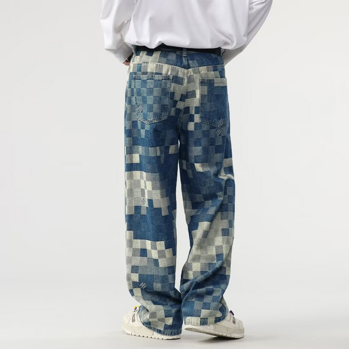 Asperia Mosaic Denim Jeans | Patchwork Stretch Modern-Fit Jeans