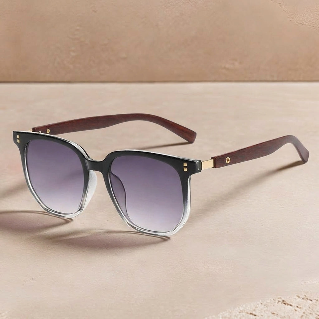 Lena Hart Classic Square Sunglasses with Wooden Arms