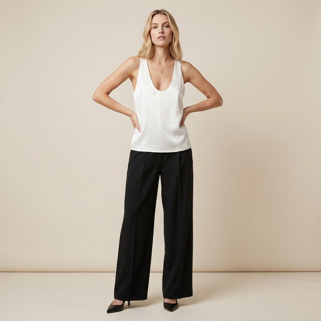 Relaxed Sleeveless Tank Top with Deep V Neckline