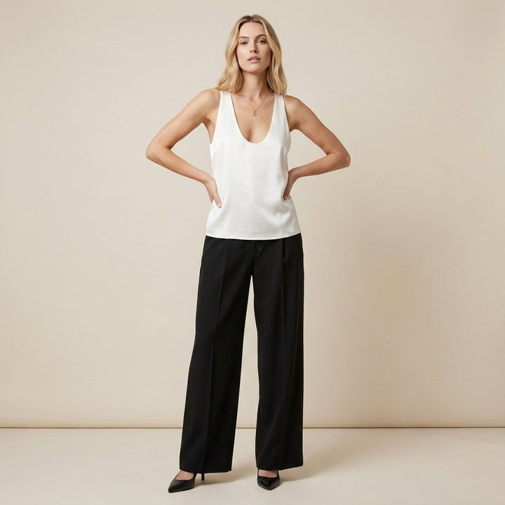 Relaxed Sleeveless Tank Top with Deep V Neckline