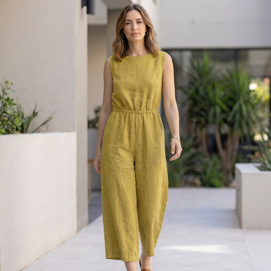 Sleeveless Wide-Leg Jumpsuit with Elastic Waist and Pockets