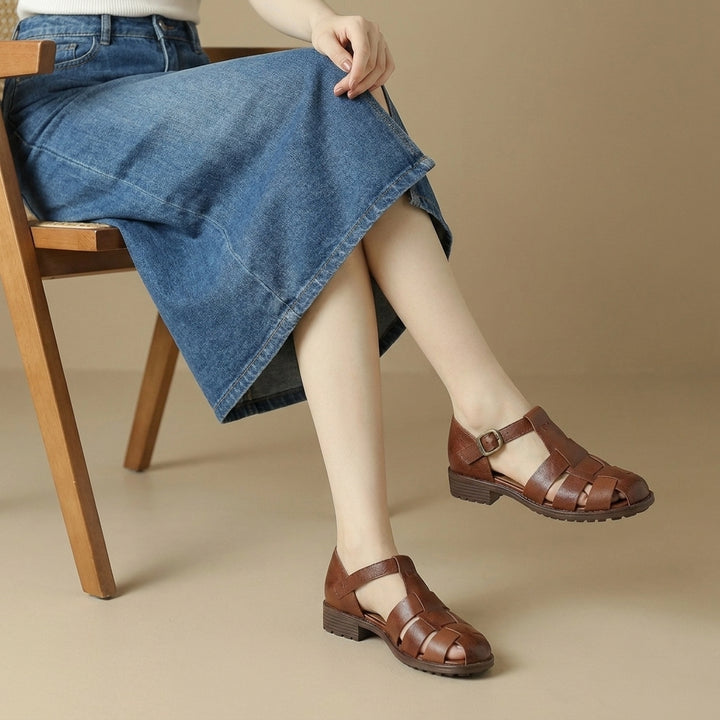 Woven Leather Fisherman Sandals with Adjustable Slingback Strap