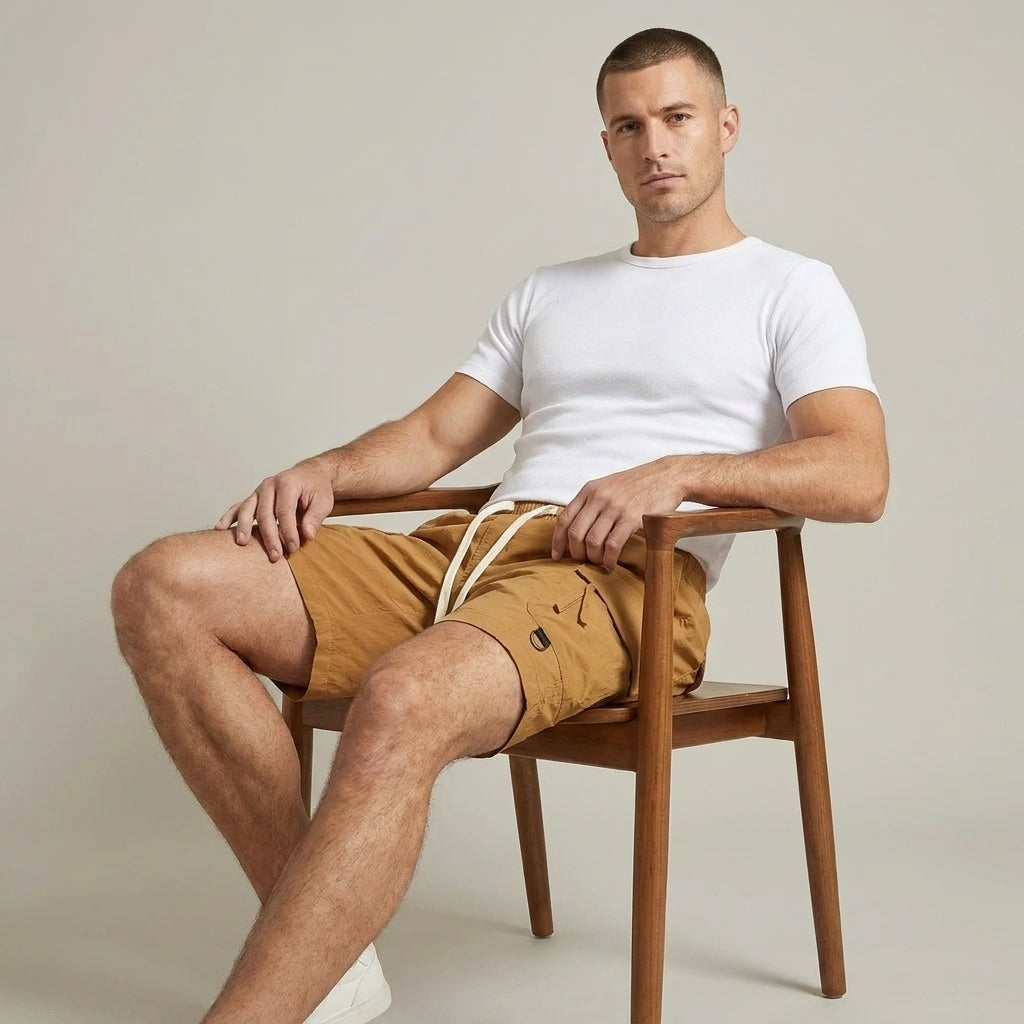 Relaxed Utility Cargo Shorts with Adjustable Drawstring Waist