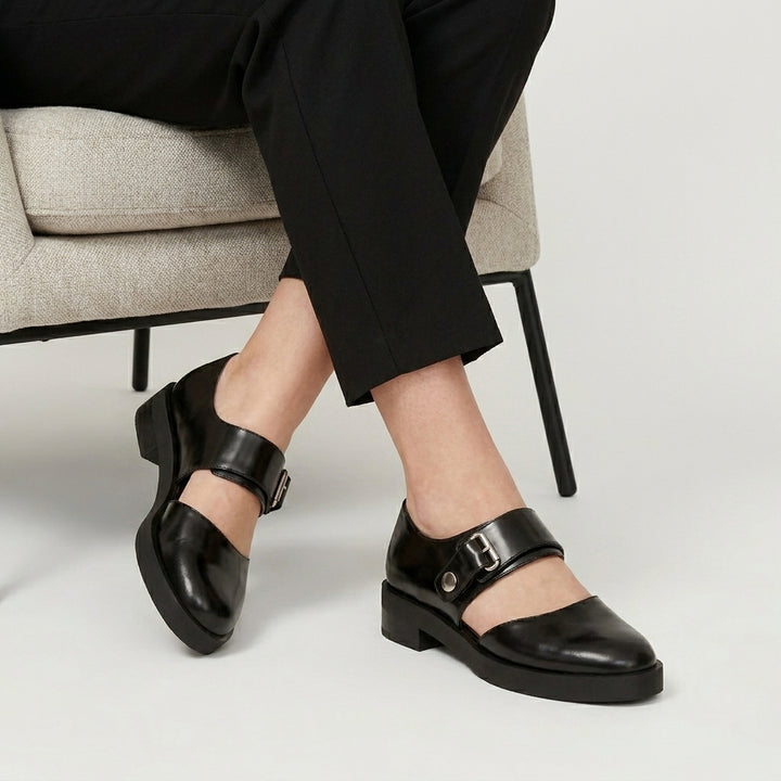Refined Cutout Mary Jane Flats with Buckle Strap Detail