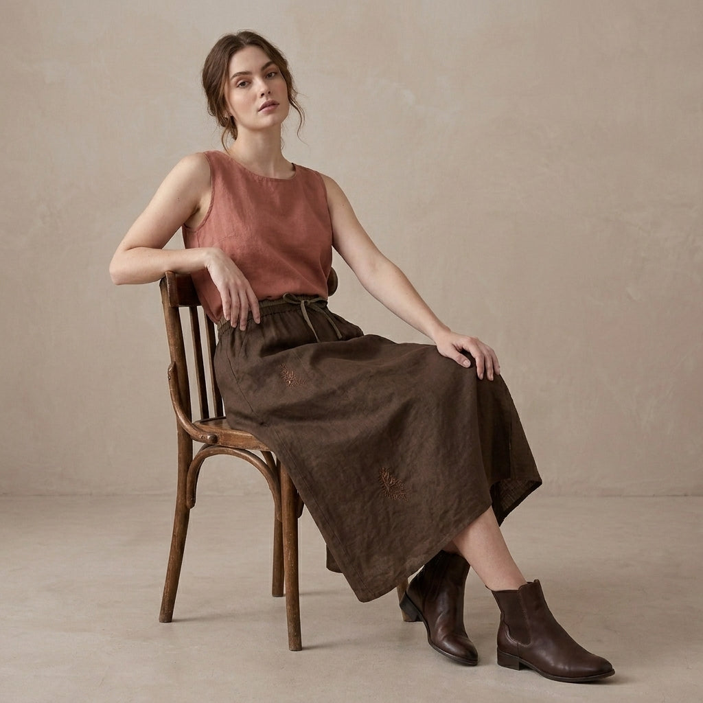 Flowing Drawstring Maxi Skirt with Soft A Line Silhouette