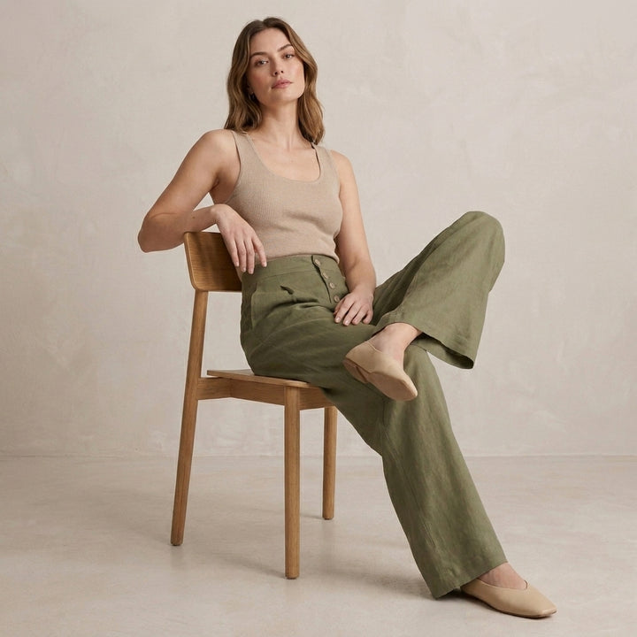 High Waist Wide Leg Trousers with Button Front Detail
