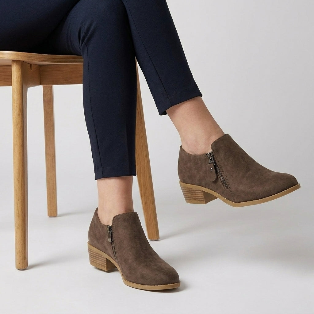Side Zip Ankle Boots with Streamlined Silhouette and Block Heel
