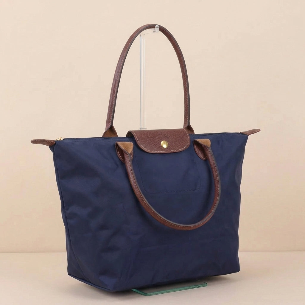 Classic Tote Bag with Leather Trim and Structured Shoulder Straps