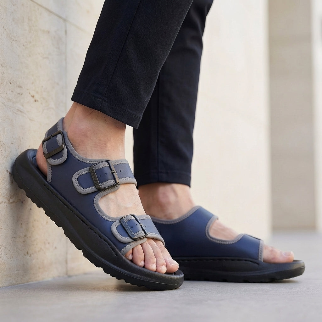 Dual Buckle Comfort Sandals with Cushioned Contoured Sole