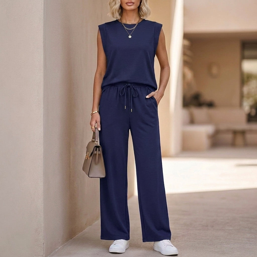 Relaxed Knit Two-Piece Set with Drawstring Waist and Wide Legs