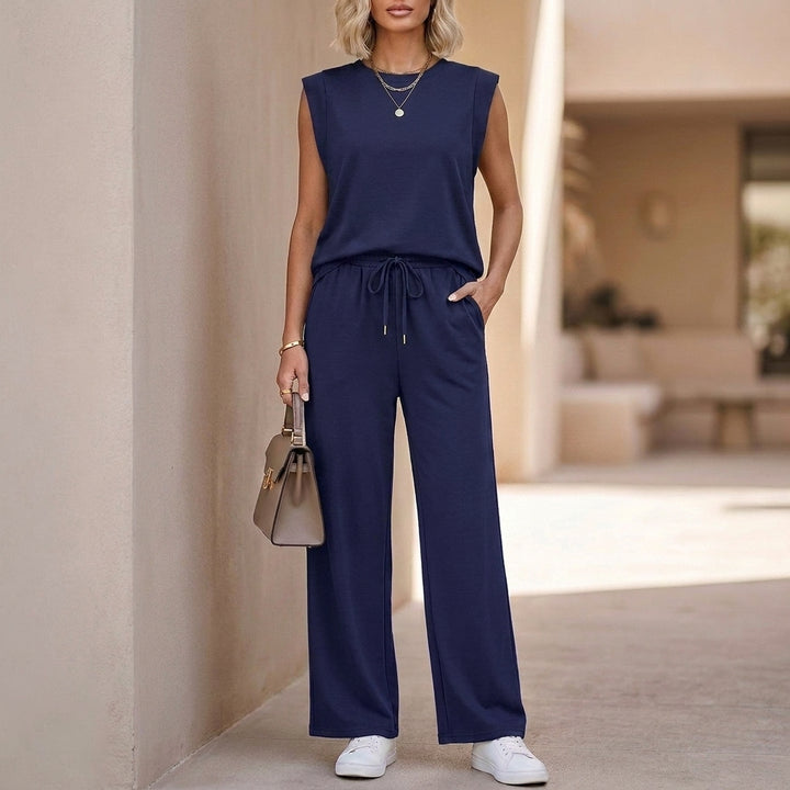Relaxed Knit Two-Piece Set with Drawstring Waist and Wide Legs