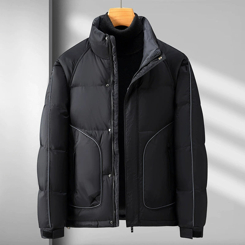 Calder Quilted Puffer Jacket – Stand Collar – Cropped Fit – Zip & Snap Closure