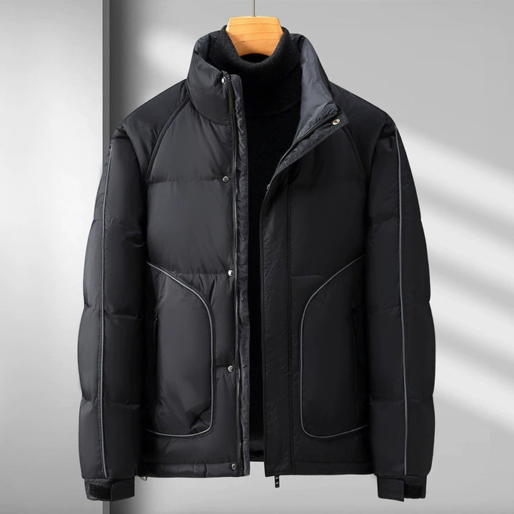 Calder Quilted Puffer Jacket – Stand Collar – Cropped Fit – Zip & Snap Closure
