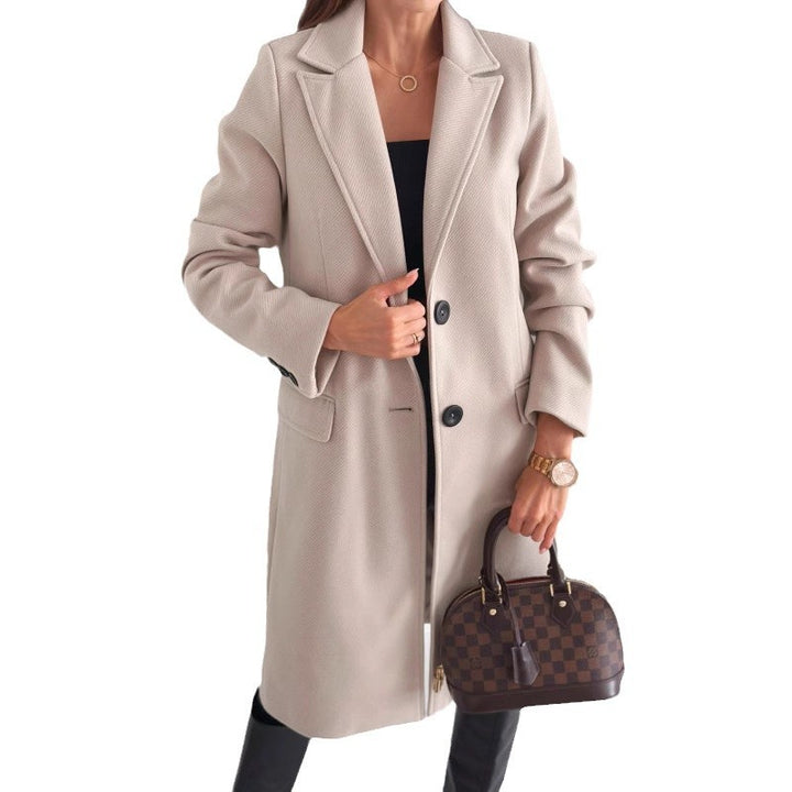 Women’s Longline Tailored Coat – Notched Lapel – Classic Button Closure