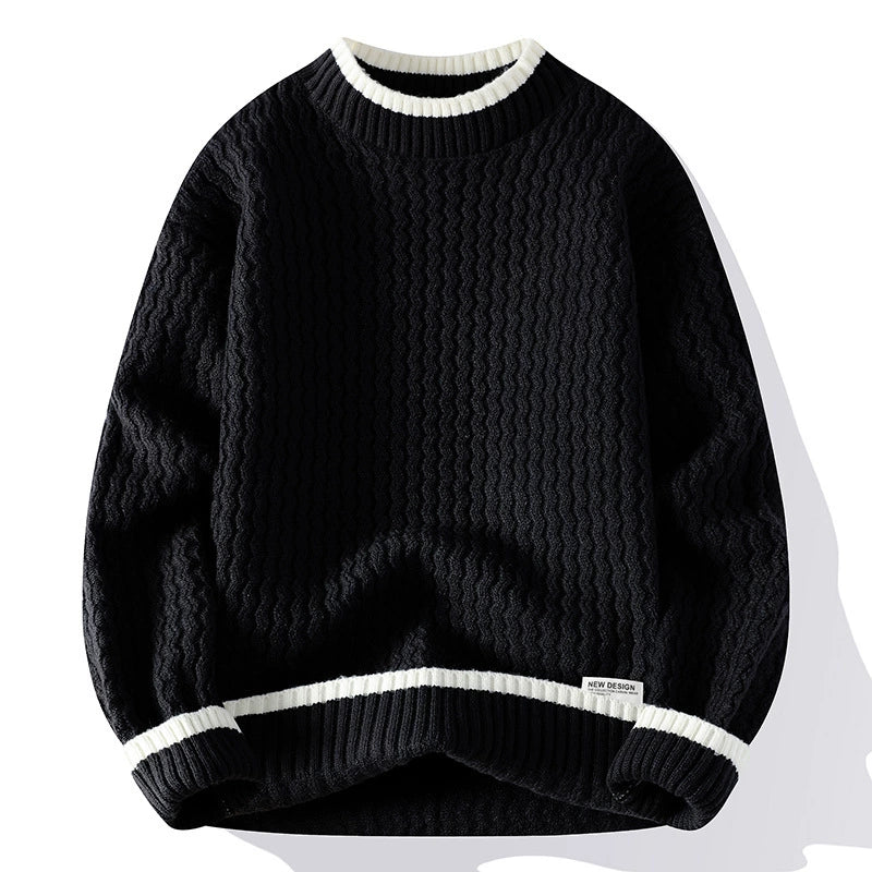 Oliver Relaxed Fit Pullover Sweater | Textured Striped Trim Sweater