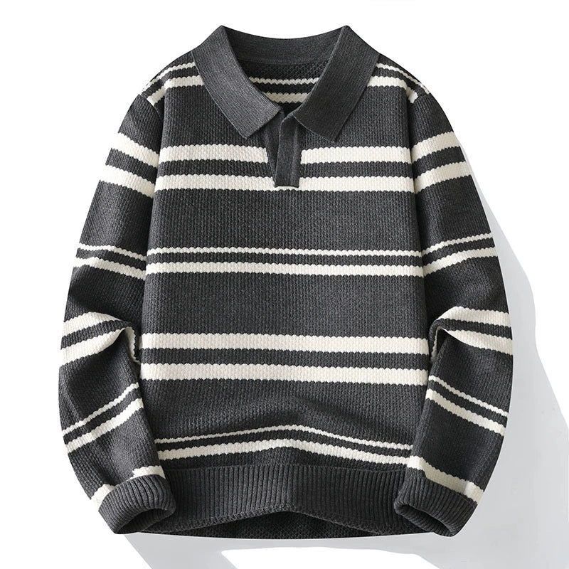 Wilson Striped Pullover | Turn-Down Collar Casual Knit Sweater