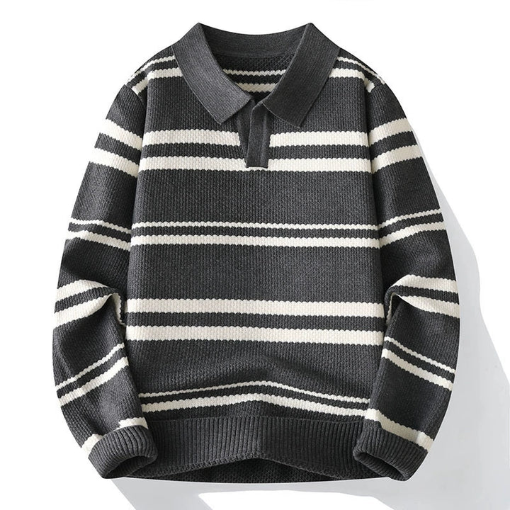 Wilson Striped Pullover | Turn-Down Collar Casual Knit Sweater