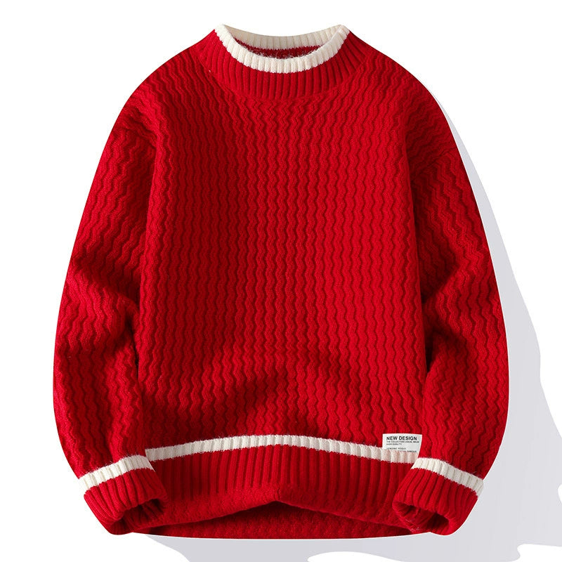 Oliver Relaxed Fit Pullover Sweater | Textured Striped Trim Sweater
