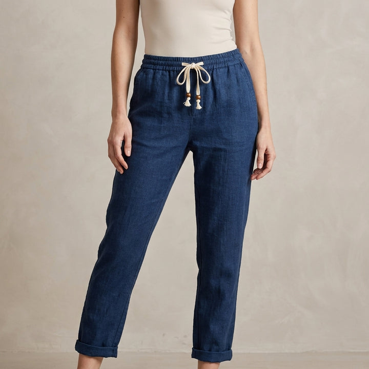 Relaxed Fit Ankle Pants with Tassel Drawstring Detail