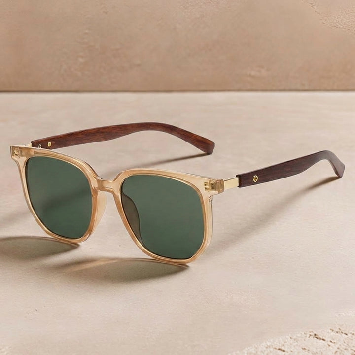 Lena Hart Classic Square Sunglasses with Wooden Arms