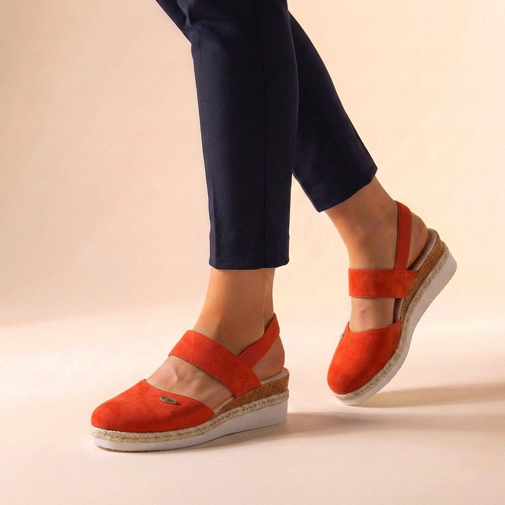 Comfort Slingback Wedge Sandals with Cross Strap Detail and Braided Sole
