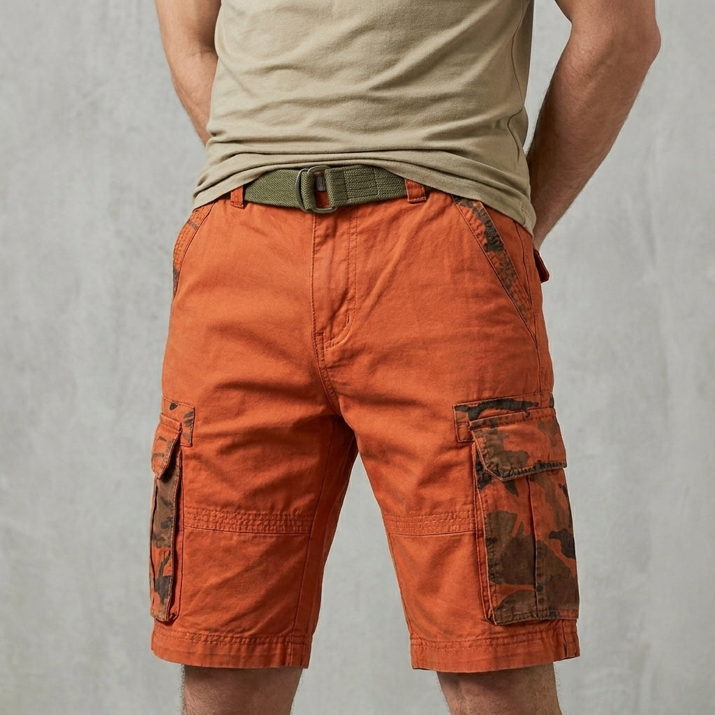Relaxed Fit Cotton Cargo Shorts with Camouflage Detailing