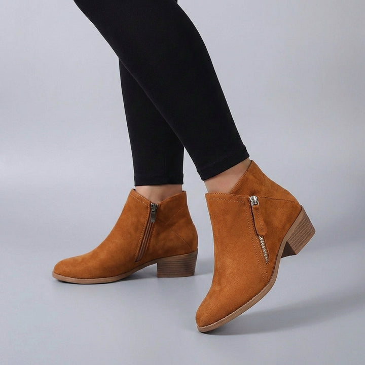 Side-Zip Ankle Boots with Stacked Block Heel