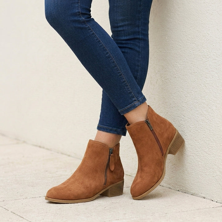 Classic Ankle Boots with Side Zip and Stacked Block Heel