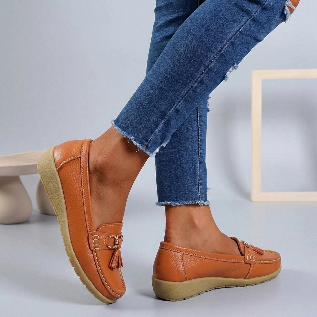 Comfort Loafers with Tassel Detail and Contrast Stitching