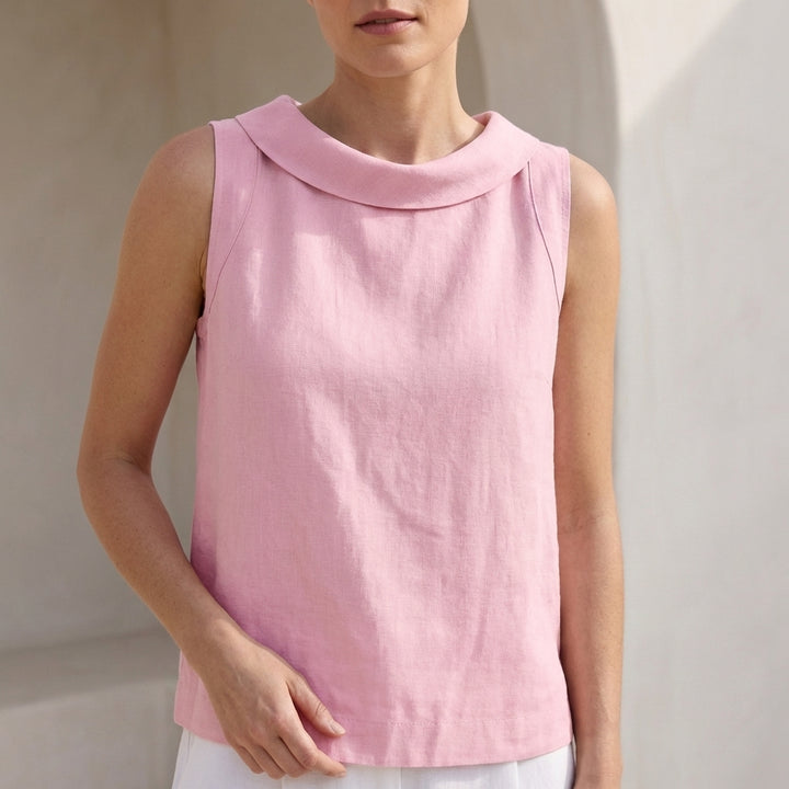 Sleeveless Top with Elegant Folded Collar Detail