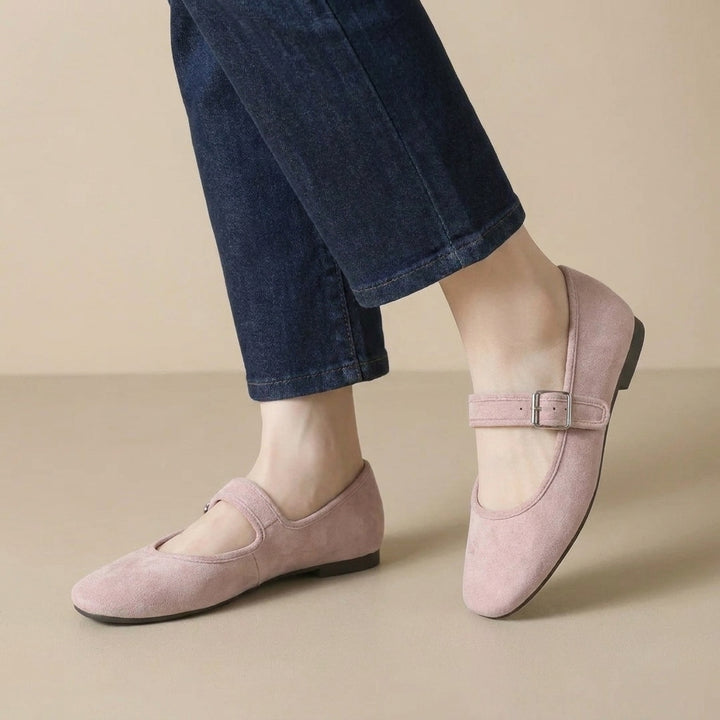 Classic Mary Jane Flats with Adjustable Buckle and Cutout Sides