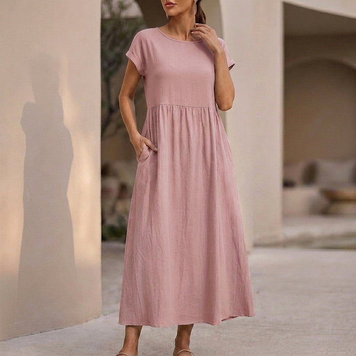 Relaxed-Fit Midi Dress with Gathered Waist and Pockets