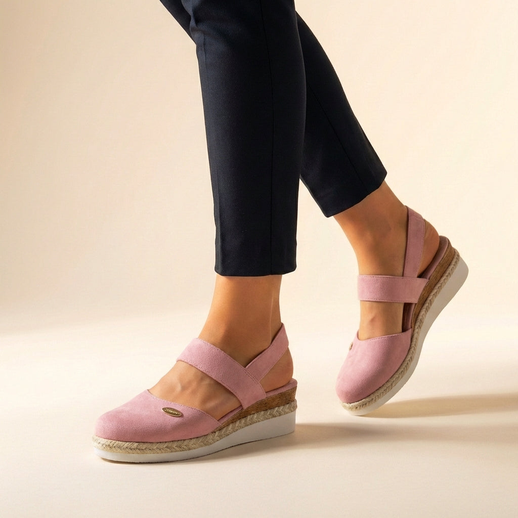 Comfort Slingback Wedge Sandals with Cross Strap Detail and Braided Sole