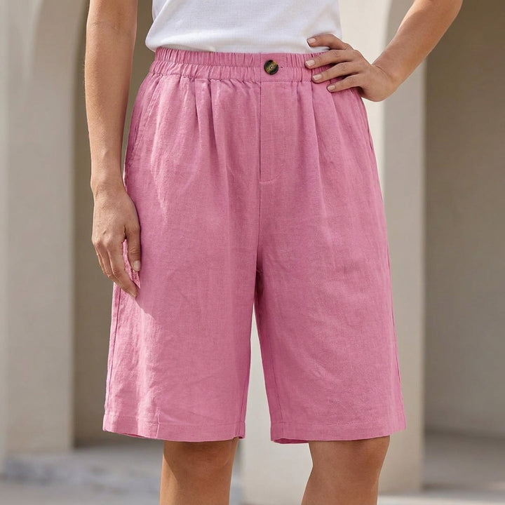 Relaxed Bermuda Shorts with Elastic Waistband and Side Pockets