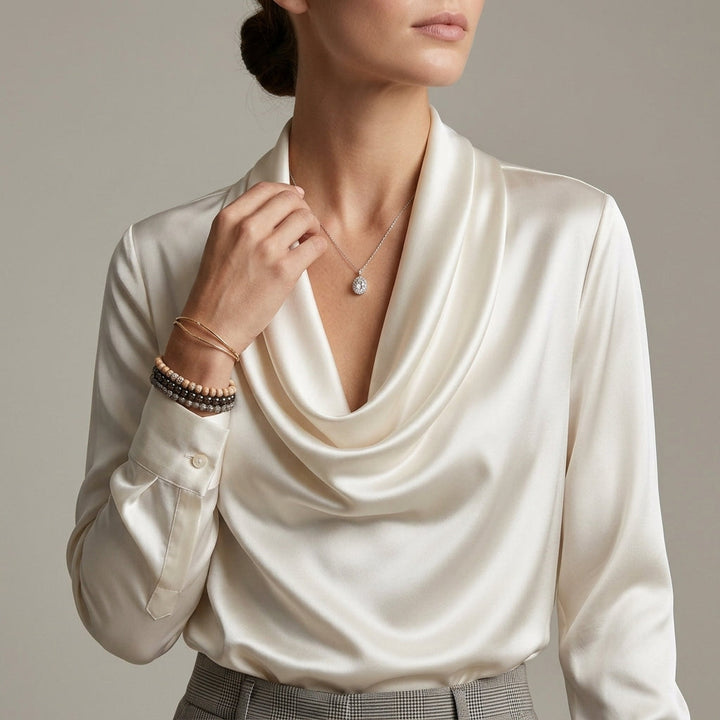 Elegant Blouse with Draped Cowl Neck and Long Sleeves