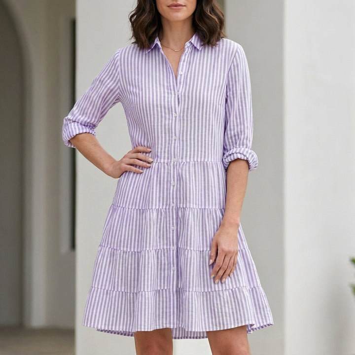 Striped Tiered Shirt Dress with Relaxed Resort Silhouette