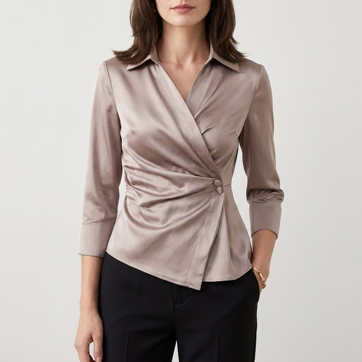 Wrap Blouse with Sculpted Waist and Tailored Collar