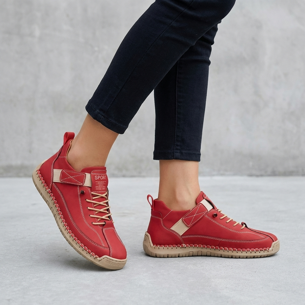 Ankle Sneakers with Whipstitch Detailing and Adjustable Strap