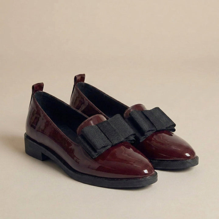 Patent Finish Loafers with Statement Bow Detail