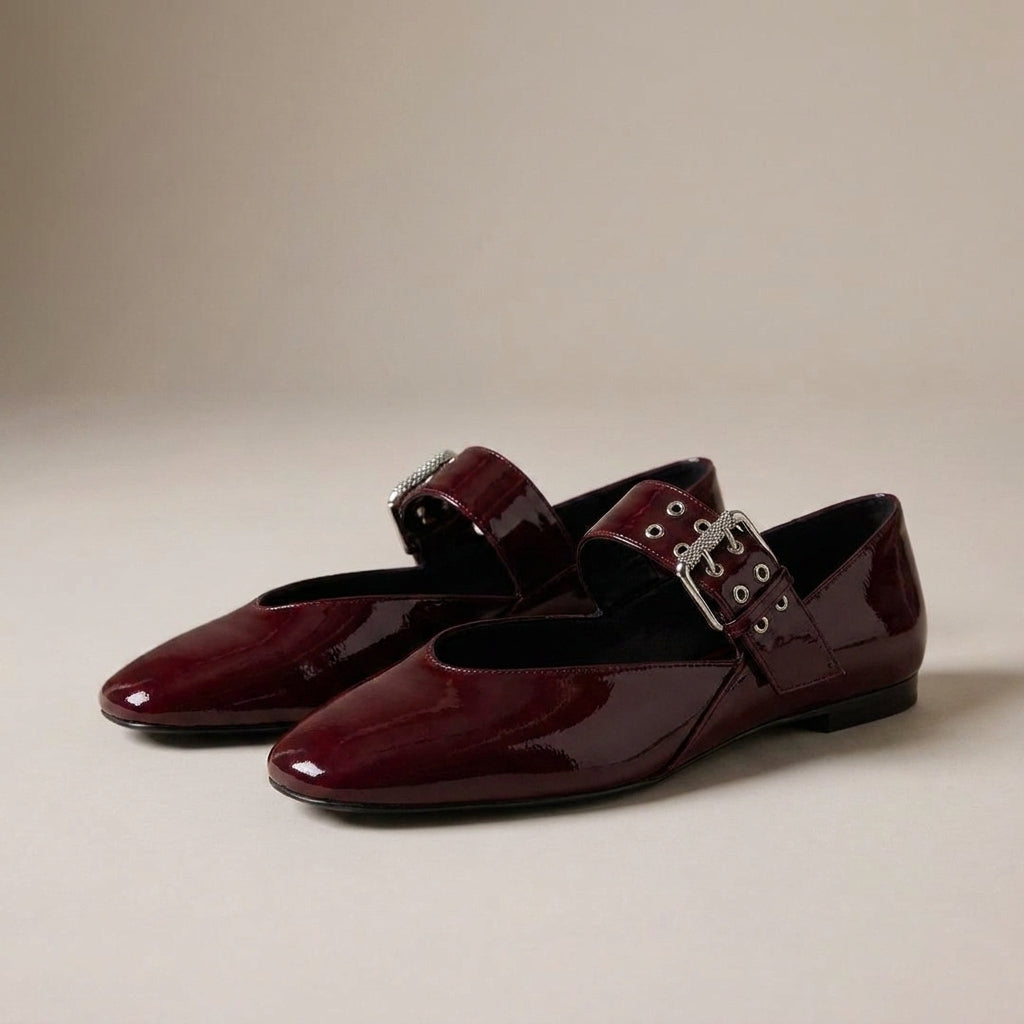 Pointed Toe Mary Jane Flats with Statement Buckle Strap