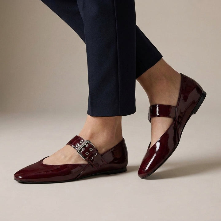 Pointed Toe Mary Jane Flats with Statement Buckle Strap