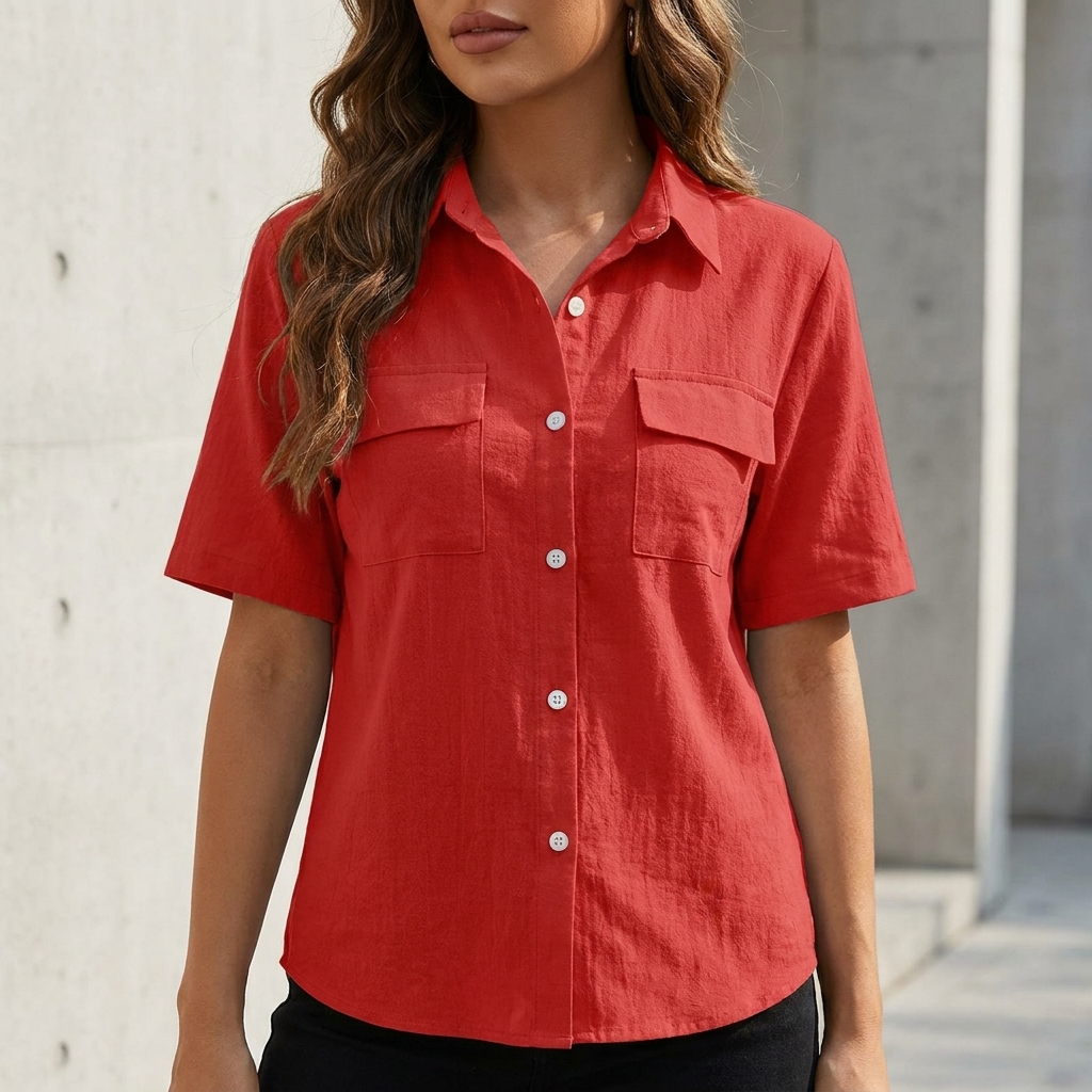 Relaxed Short Sleeve Utility Shirt with Dual Flap Pockets
