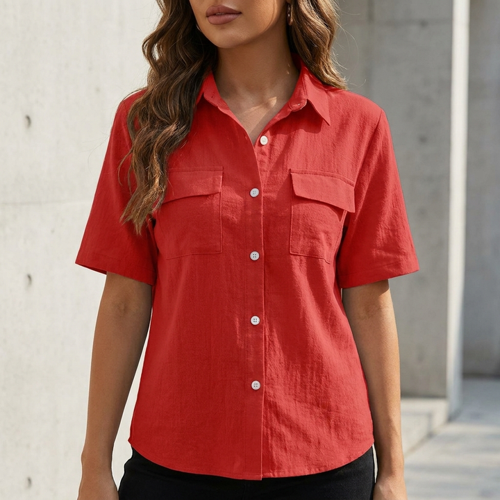 Relaxed Short Sleeve Utility Shirt with Dual Flap Pockets
