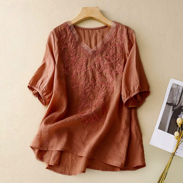 Relaxed Embroidered Tunic Blouse
