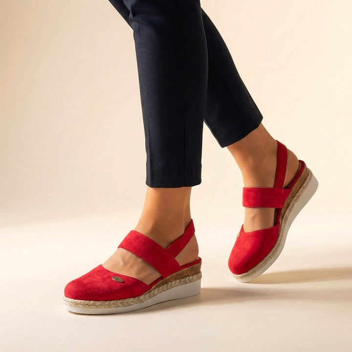 Comfort Slingback Wedge Sandals with Cross Strap Detail and Braided Sole