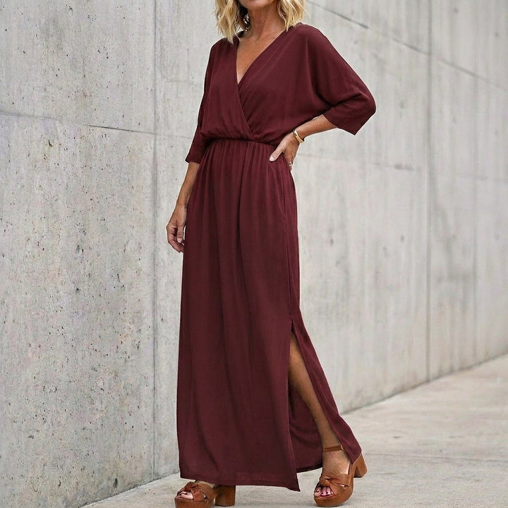 Knit Maxi Dress with Surplice Neck and Relaxed Silhouette