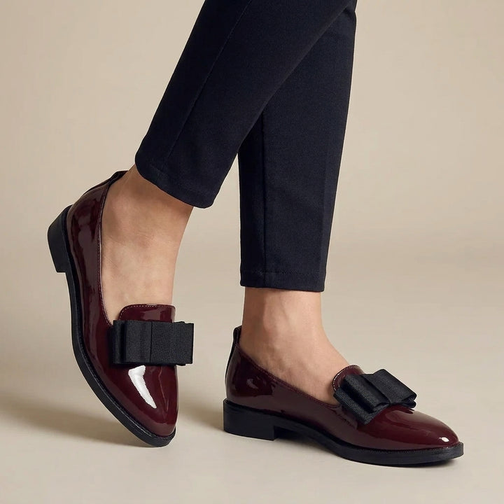 Patent Finish Loafers with Statement Bow Detail