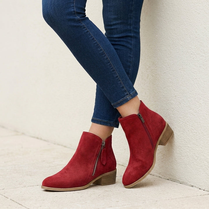 Classic Ankle Boots with Side Zip and Stacked Block Heel
