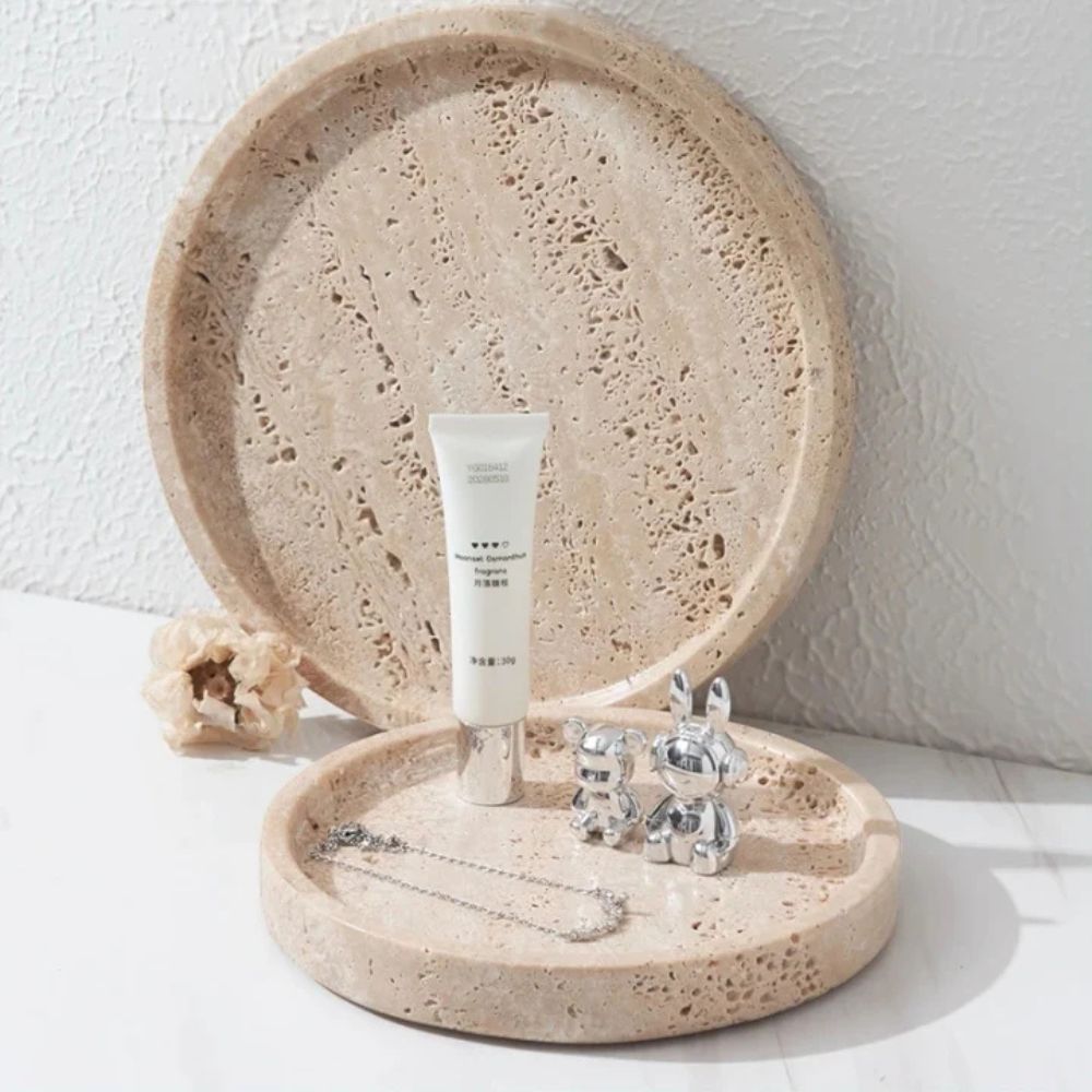 Minimalist Travertine Stone Tray With Smooth Surface