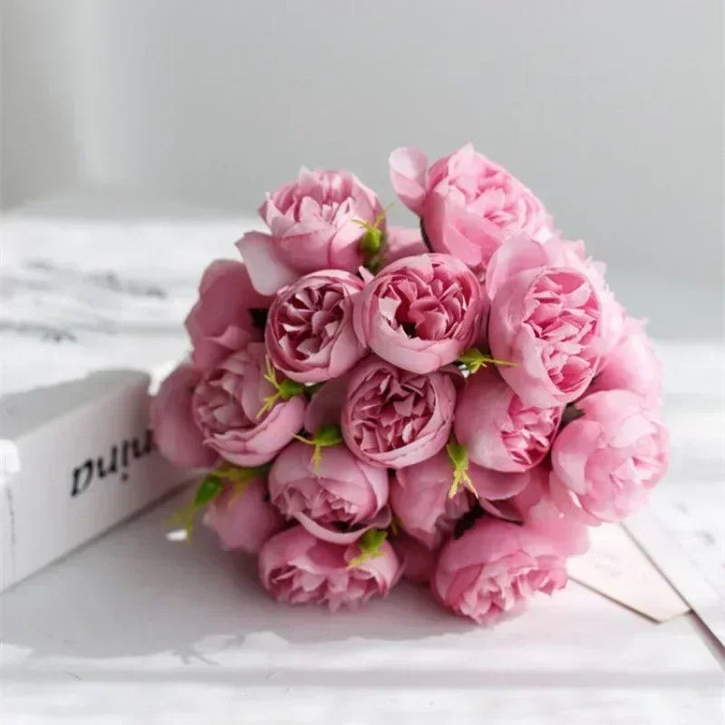 Classic Silk Peony Bouquet With Glass Vase